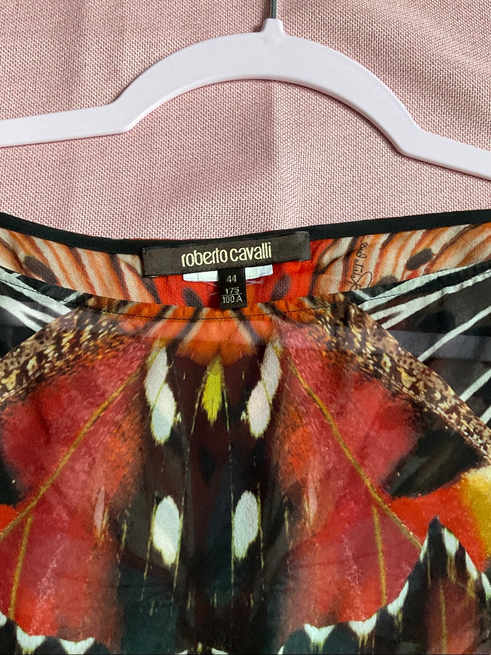 Roberto Cavalli Black Multicolor Butterfly-Print Sheer Tunic Top - Picture 11 of 13